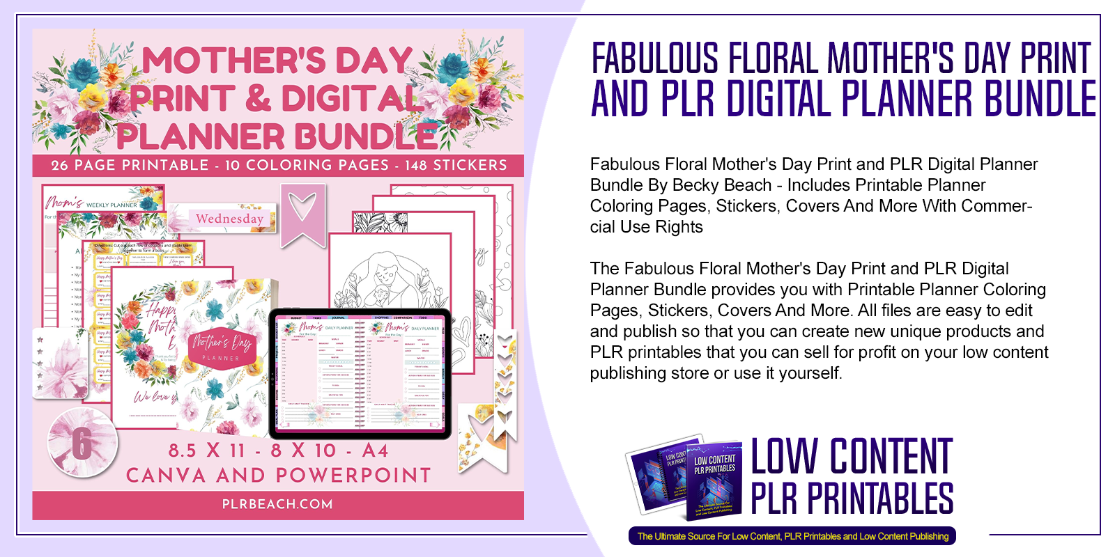 Fabulous Floral Mothers Day Print and PLR Digital Planner Bundle