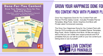 Grow Your Happiness Done for You Content Pack with Planner PLR
