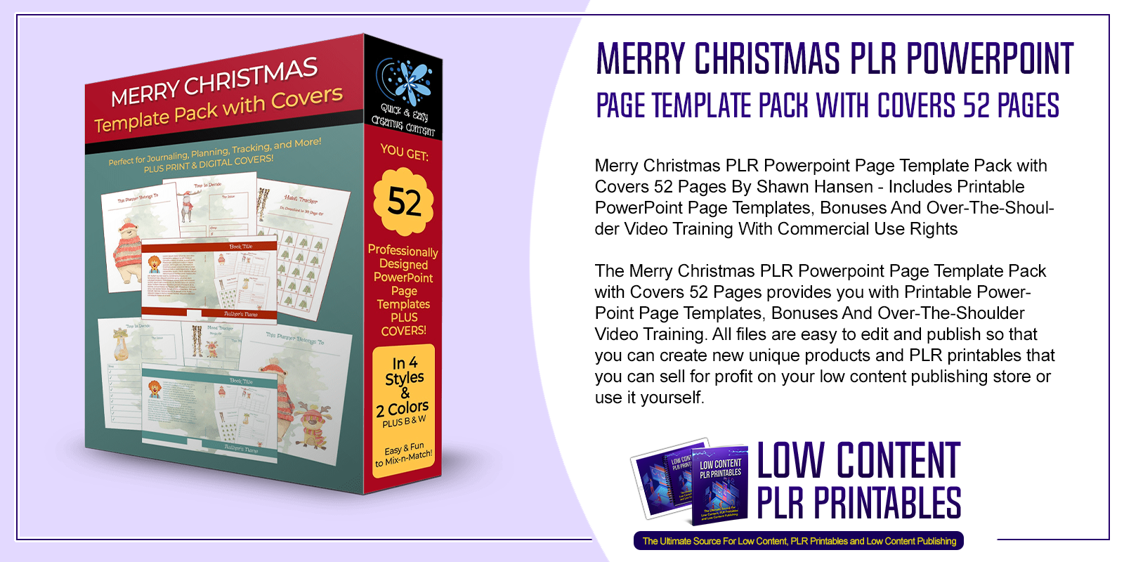 Merry Christmas PLR Powerpoint Page Template Pack with Covers 52 Pages