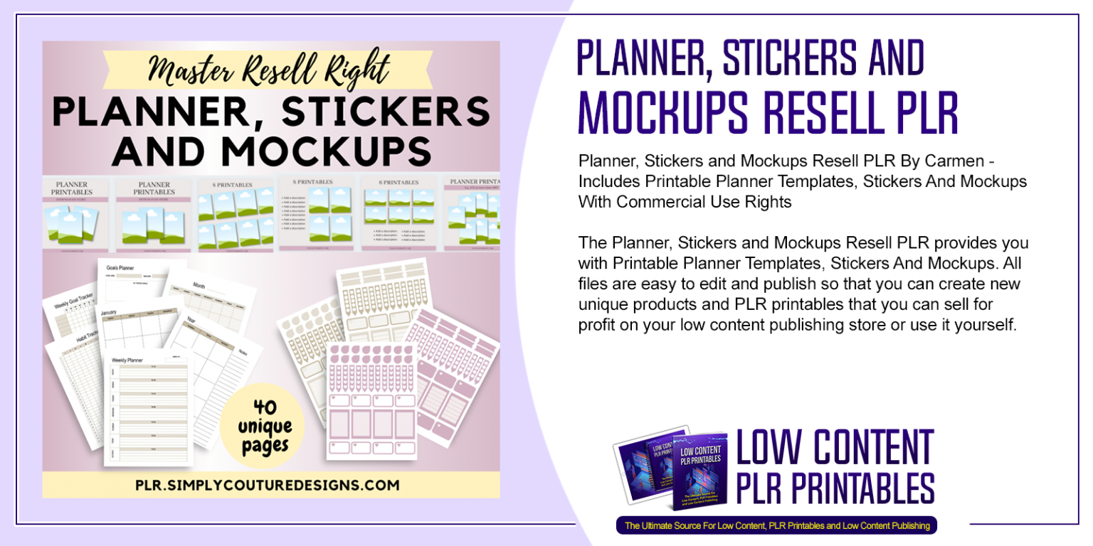 Planner, Stickers and Mockups Resell PLR PLR Printables Bundle