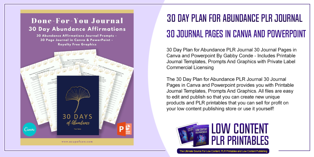 30 Day Plan for Abundance PLR Journal 30 Journal Pages in Canva and ...