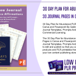 30 Day Plan for Abundance PLR Journal 30 Journal Pages in Canva and Powerpoint