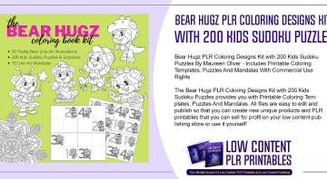 Bear Hugz PLR Coloring Designs Kit with 200 Kids Sudoku Puzzles