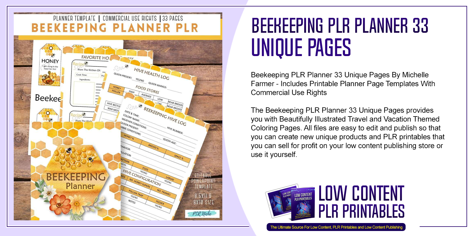 Beekeeping PLR Planner 33 Unique Pages