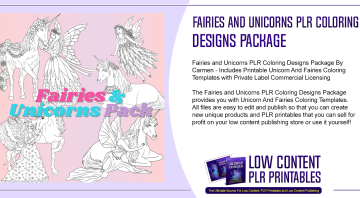 Fairies and Unicorns PLR Coloring Designs Package