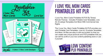 I Love You Mom Cards Printables Kit PLR