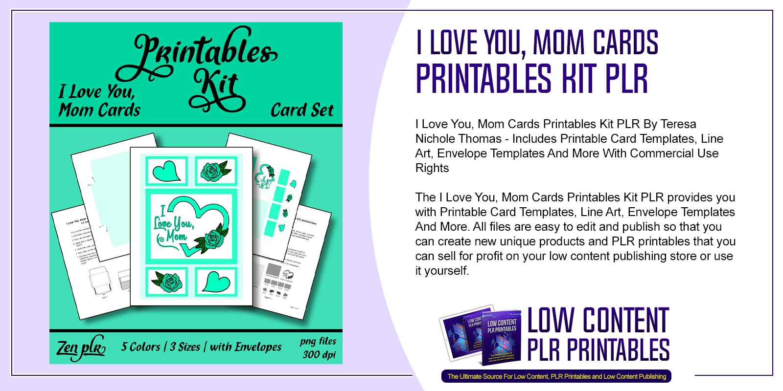 I Love You Mom Cards Printables Kit PLR