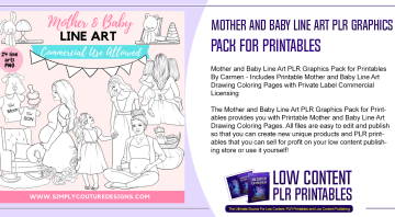 Mother and Baby Line Art PLR Graphics Pack for Printables
