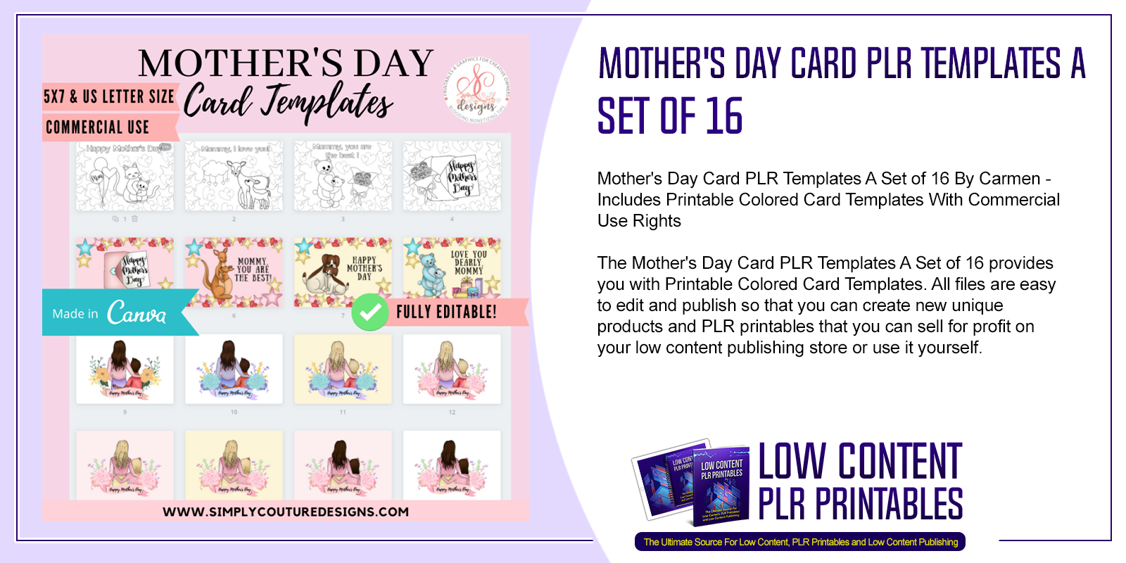 Mothers Day Card PLR Templates A Set of 16