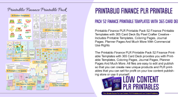 Printablio Finance PLR Printable Pack 52 Finance Printable Templates with 365 Card Deck