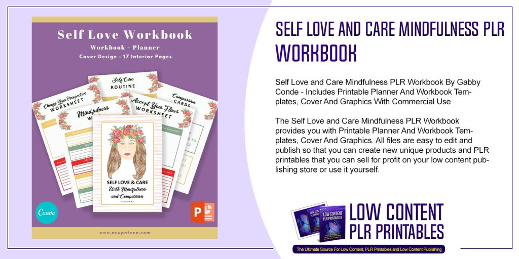 Self Love and Care Mindfulness PLR Workbook | PLR Printable Workbook