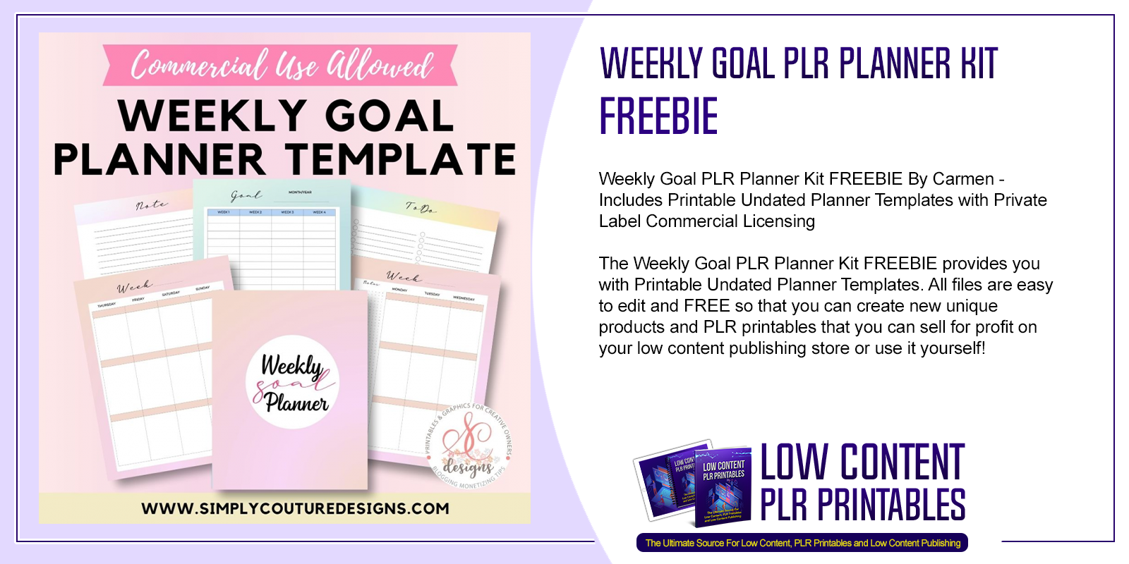 Weekly Goal PLR Planner Kit FREEBIE