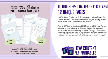 10 000 Steps Challenge PLR Planner 42 Unique Pages