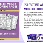 15 DFY Attract Wealth Money Mindset PLR Coloring Pages with Quotes 2