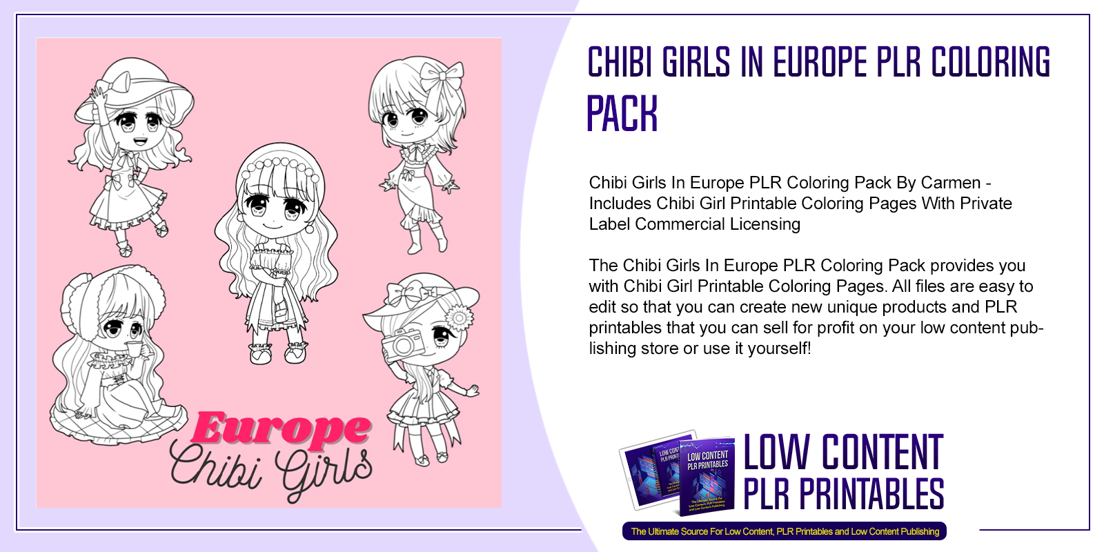 Chibi Girls In Europe PLR Coloring Pack