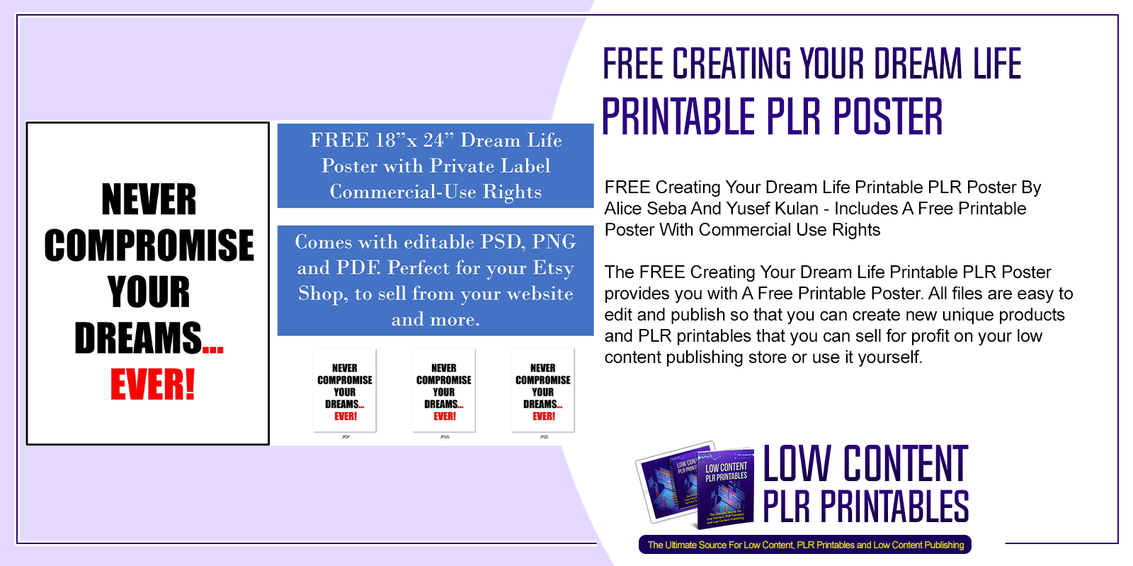 FREE Creating Your Dream Life Printable PLR Poster