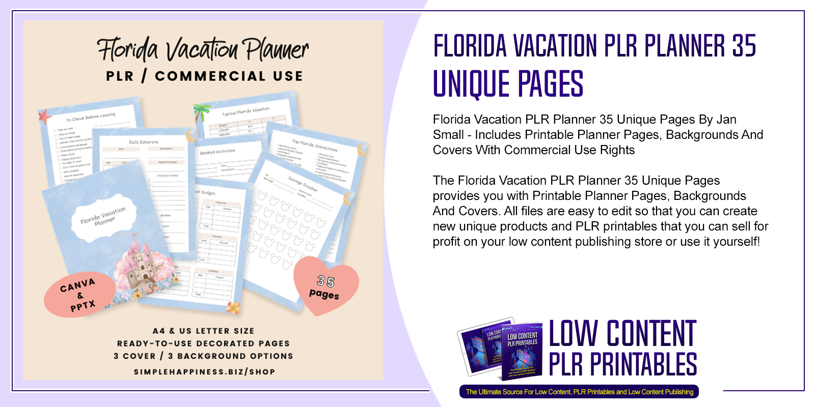 Florida Vacation PLR Planner 35 Unique Pages