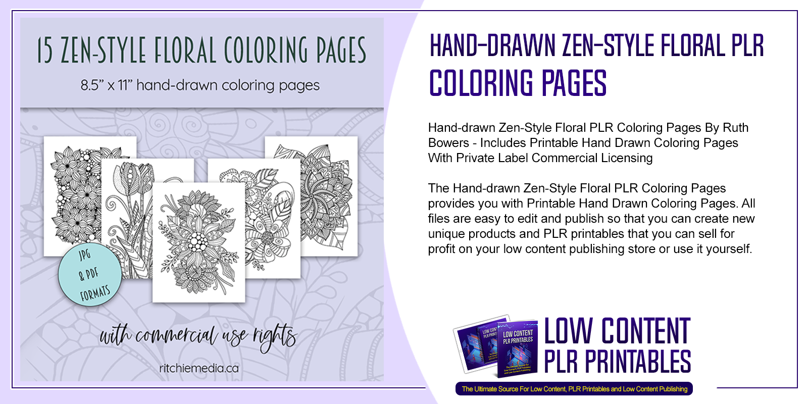 Hand drawn Zen Style Floral PLR Coloring Pages