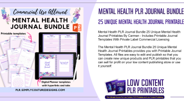 Mental Health PLR Journal Bundle 25 Unique Mental Health Journal Printables