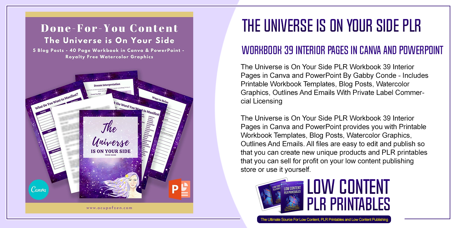The Universe is On Your Side PLR Workbook 39 Interior Pages in Canva and PowerPoint