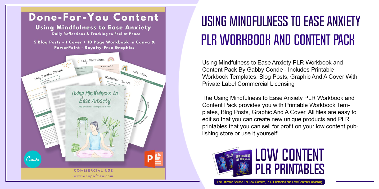 Using Mindfulness to Ease Anxiety PLR Workbook and Content Pack
