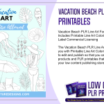 Vacation Beach PLR Line Art For Printables