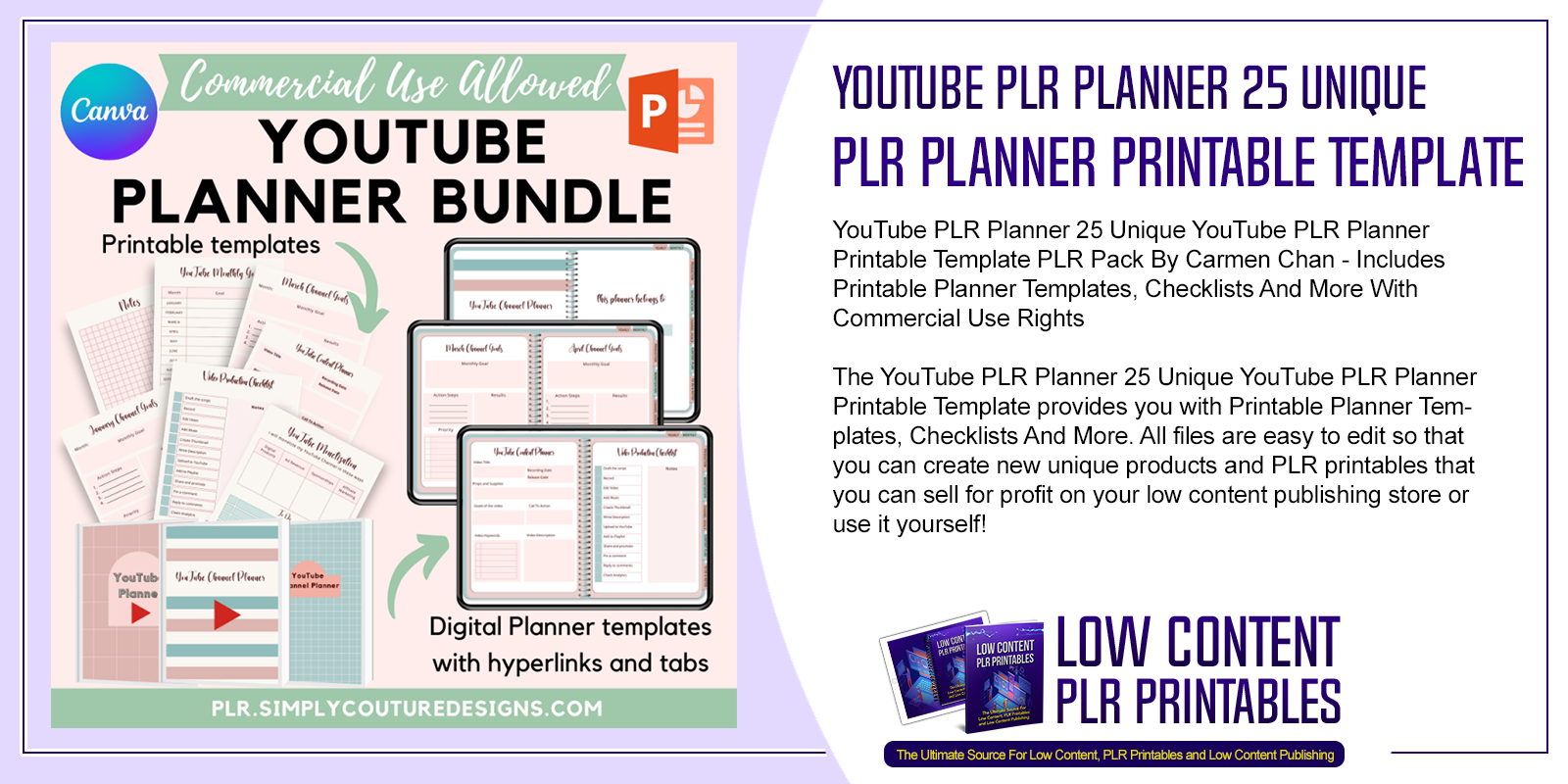 YouTube PLR Planner 25 Unique YouTube PLR Planner Printable Template