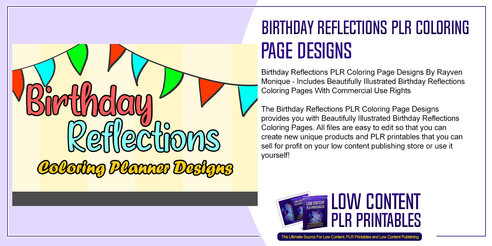 Birthday Reflections PLR Coloring Page Designs