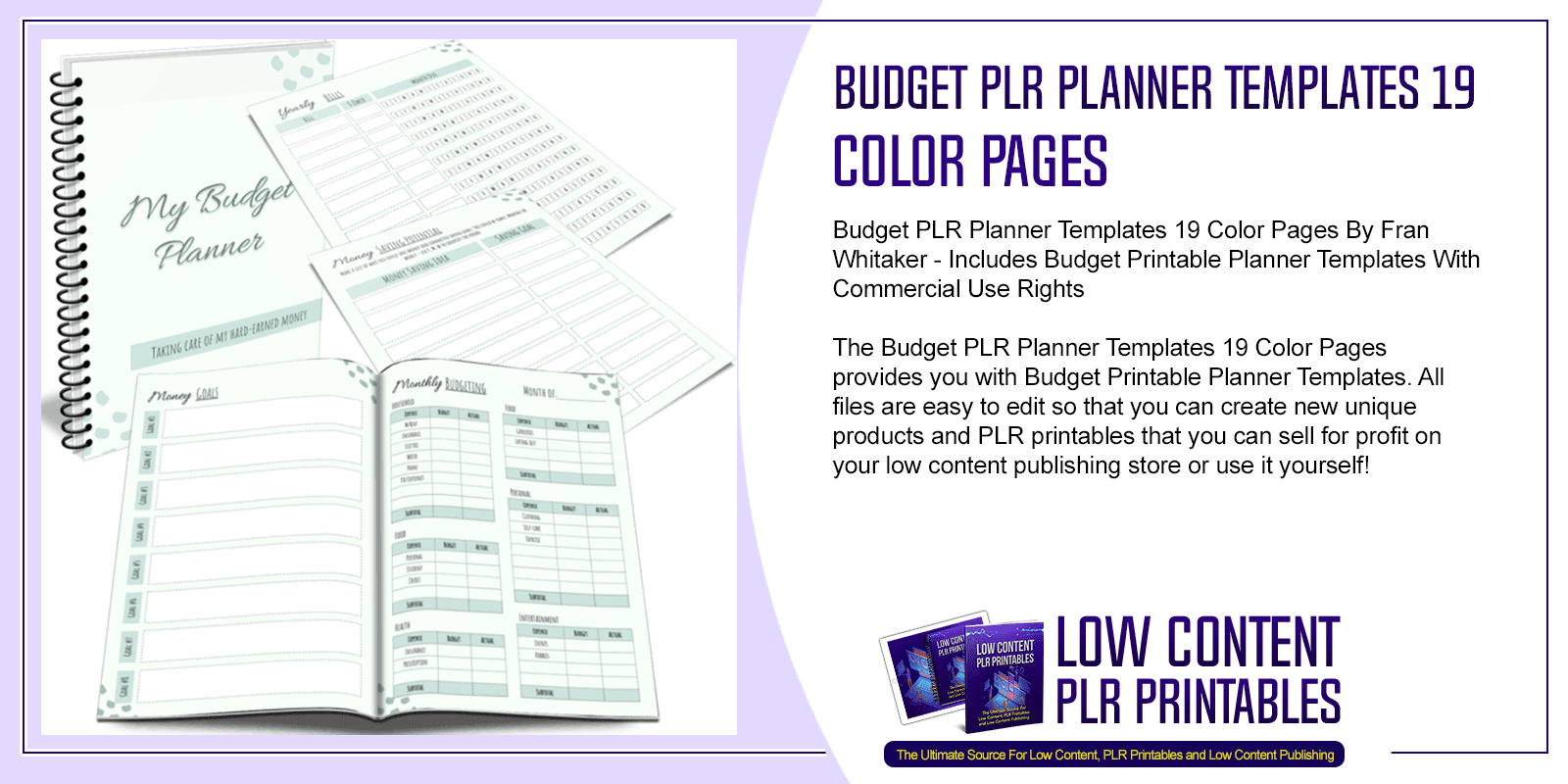 Budget PLR Planner Templates 19 Color Pages