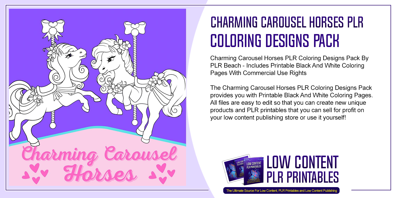 Charming Carousel Horses PLR Coloring Designs Pack