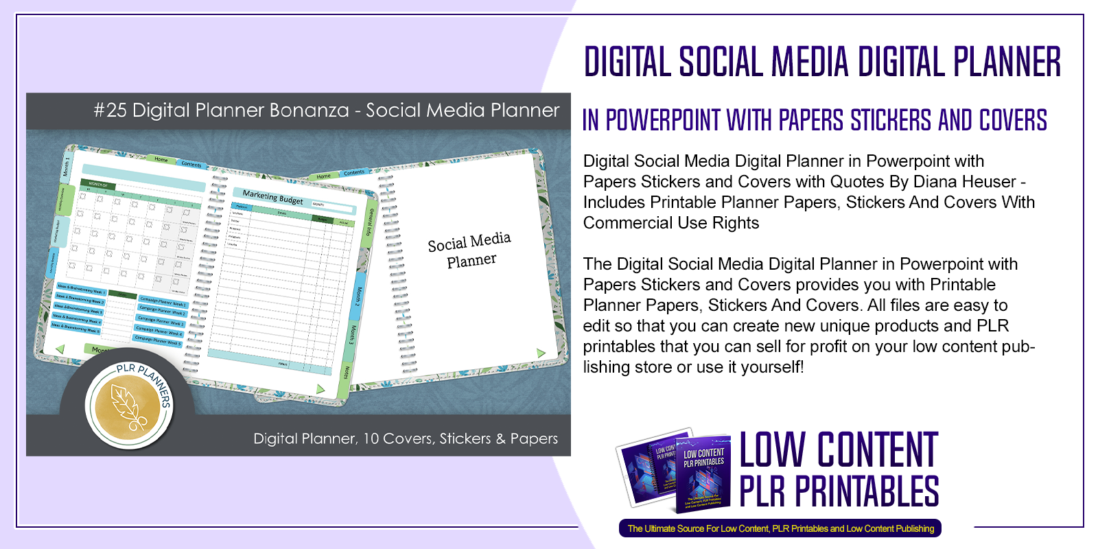 Digital Social Media Digital Planner in Powerpoint with Papers Stickers and Covers