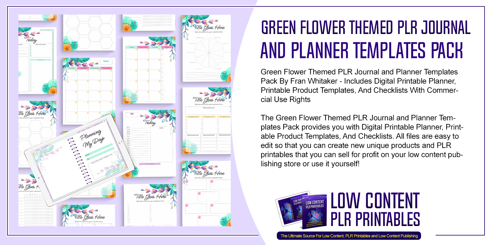 Green Flower Themed PLR Journal and Planner Templates Pack 2