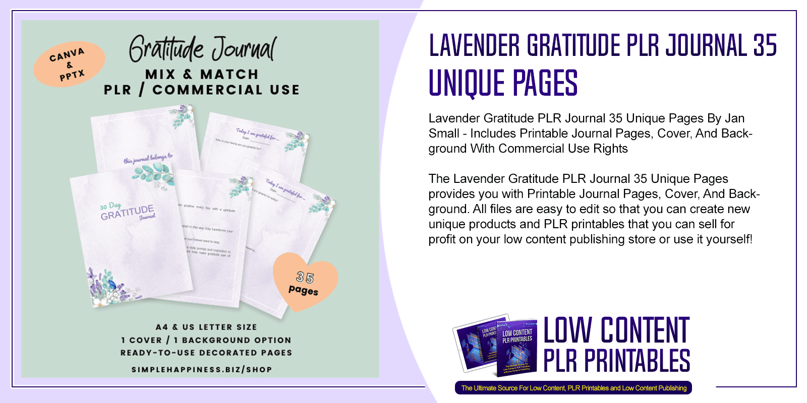 Lavender Gratitude PLR Journal 35 Unique Pages