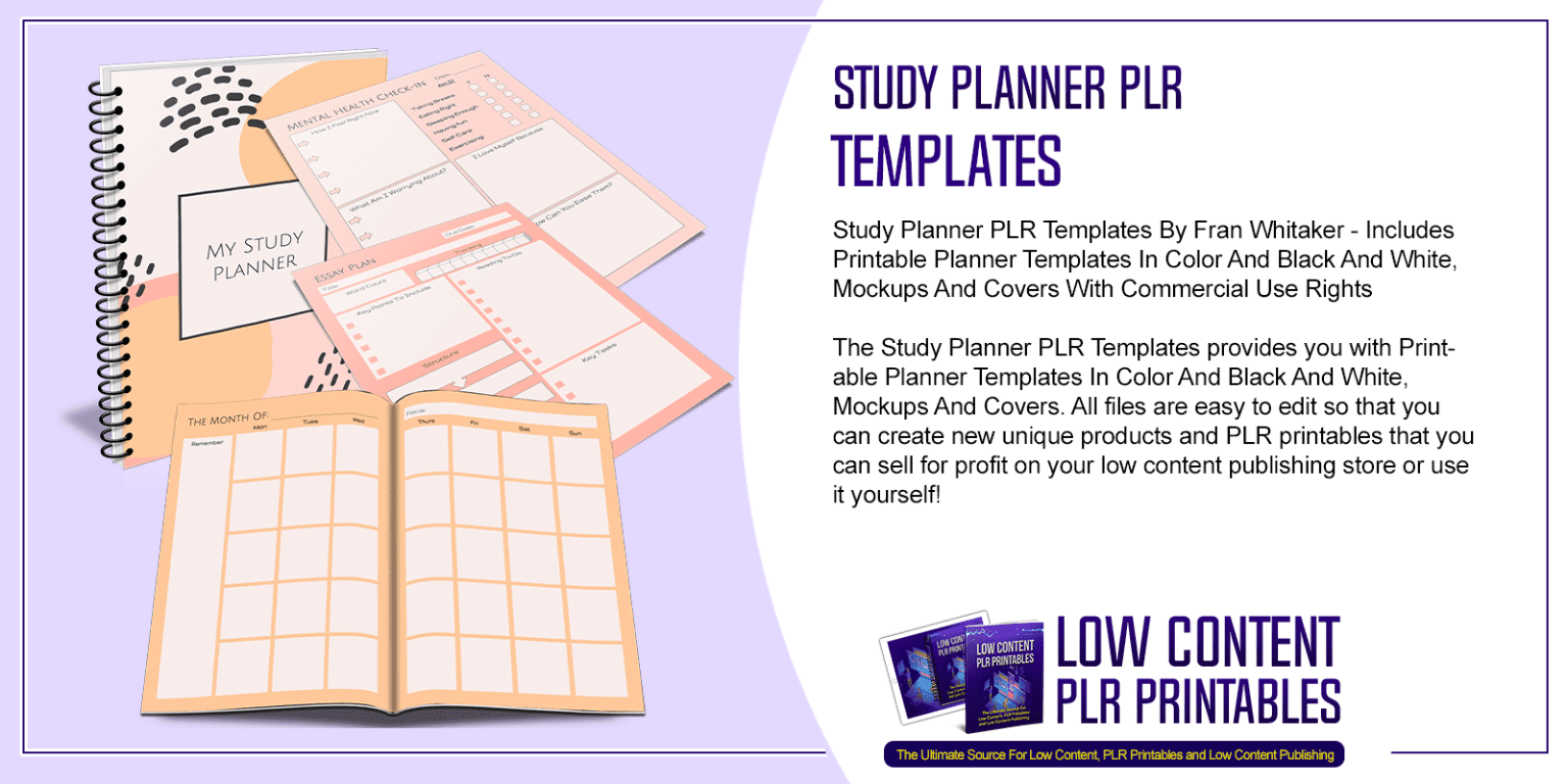 Study Planner PLR Templates PLR Printable Planner Templates