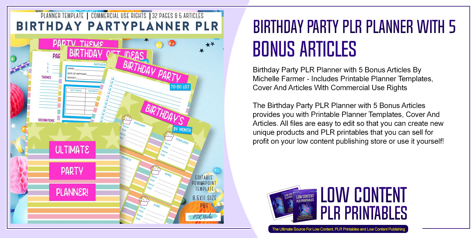 Birthday Party PLR Planner with 5 Bonus Articles