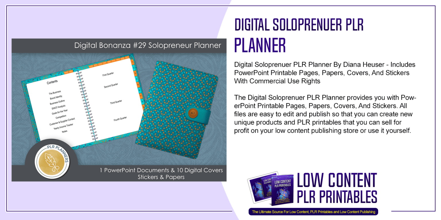 Digital Soloprenuer PLR Planner PLR Printable Planner Templates