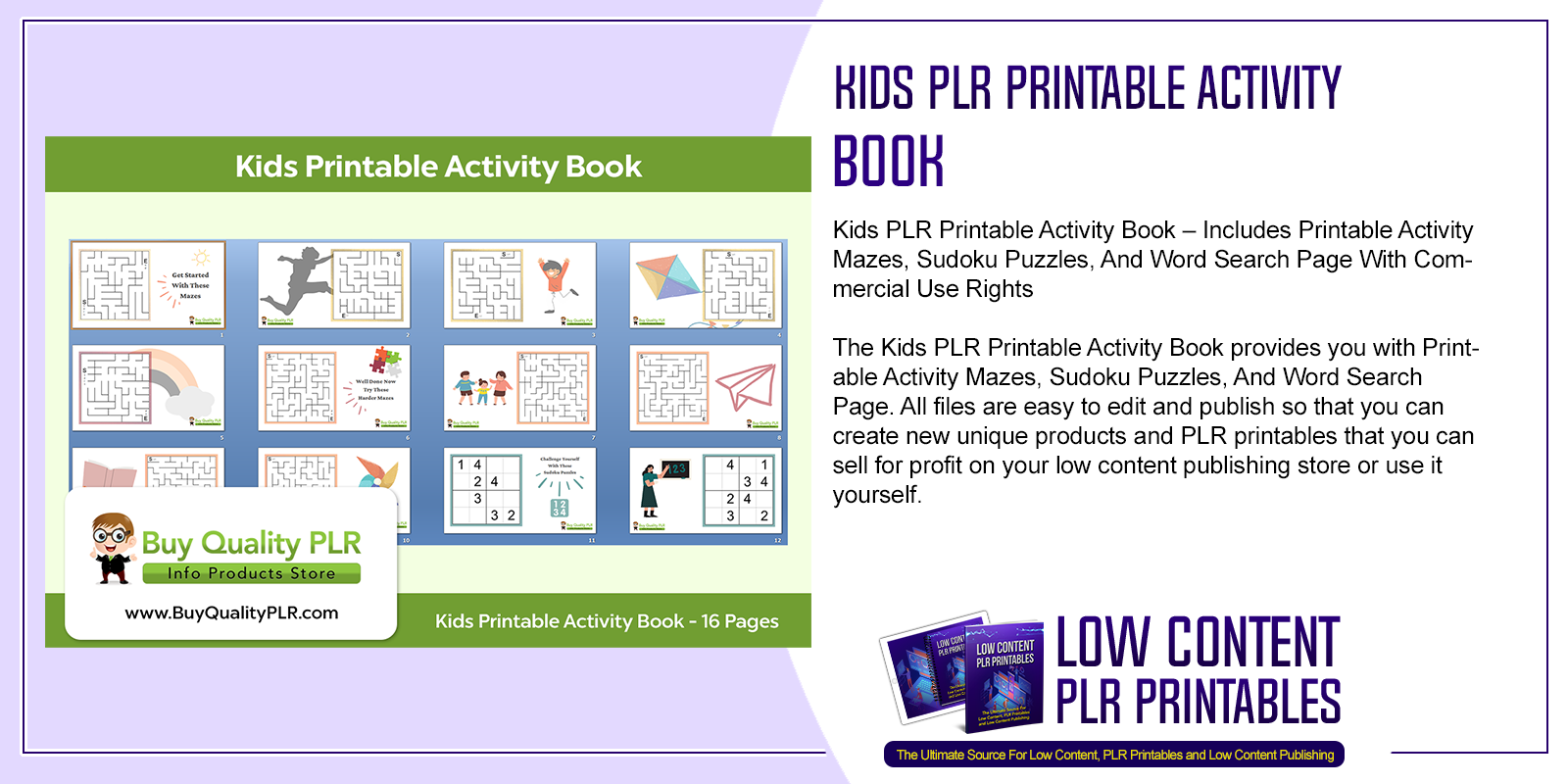 Kids PLR Printable Activity Book