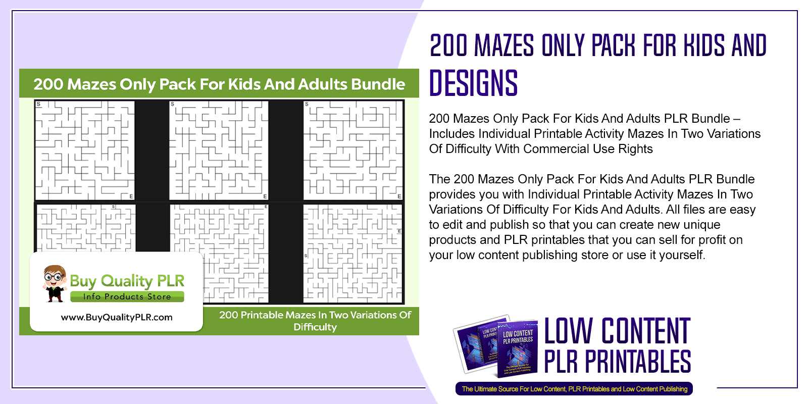 200 Mazes Only Pack For Kids And Adults PLR Bundle