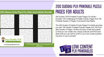 200 Sudoku PLR Printable Puzzle Pages For Adults