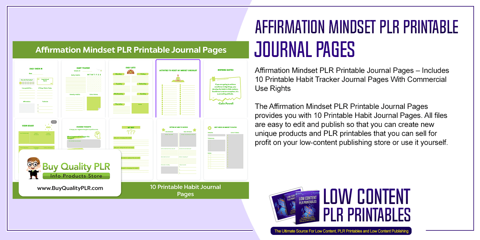 Affirmation Mindset PLR Printable Journal Pages
