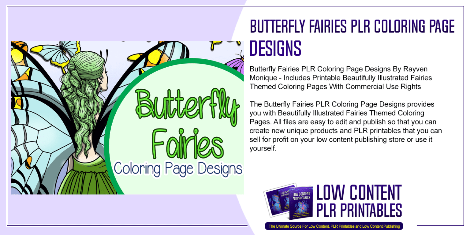 Butterfly Fairies PLR Coloring Page Designs | PLR Coloring Pages