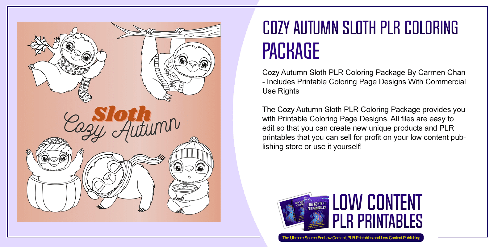 Cozy Autumn Sloth PLR Coloring Package