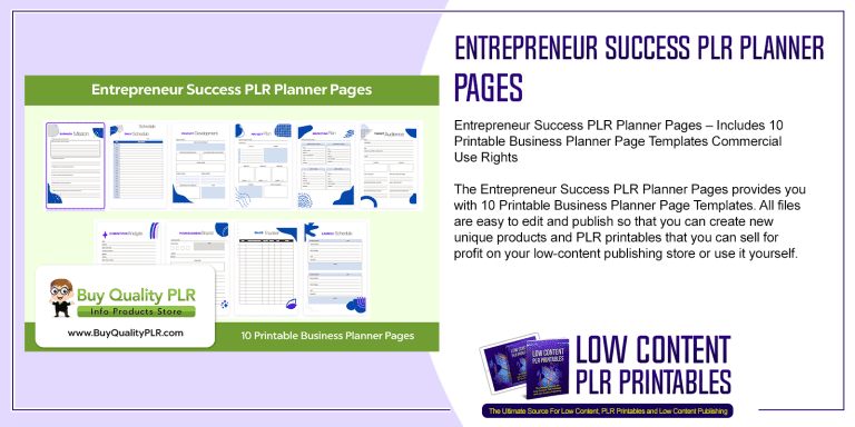 Entrepreneur Success PLR Planner Pages | PLR Printable Planner