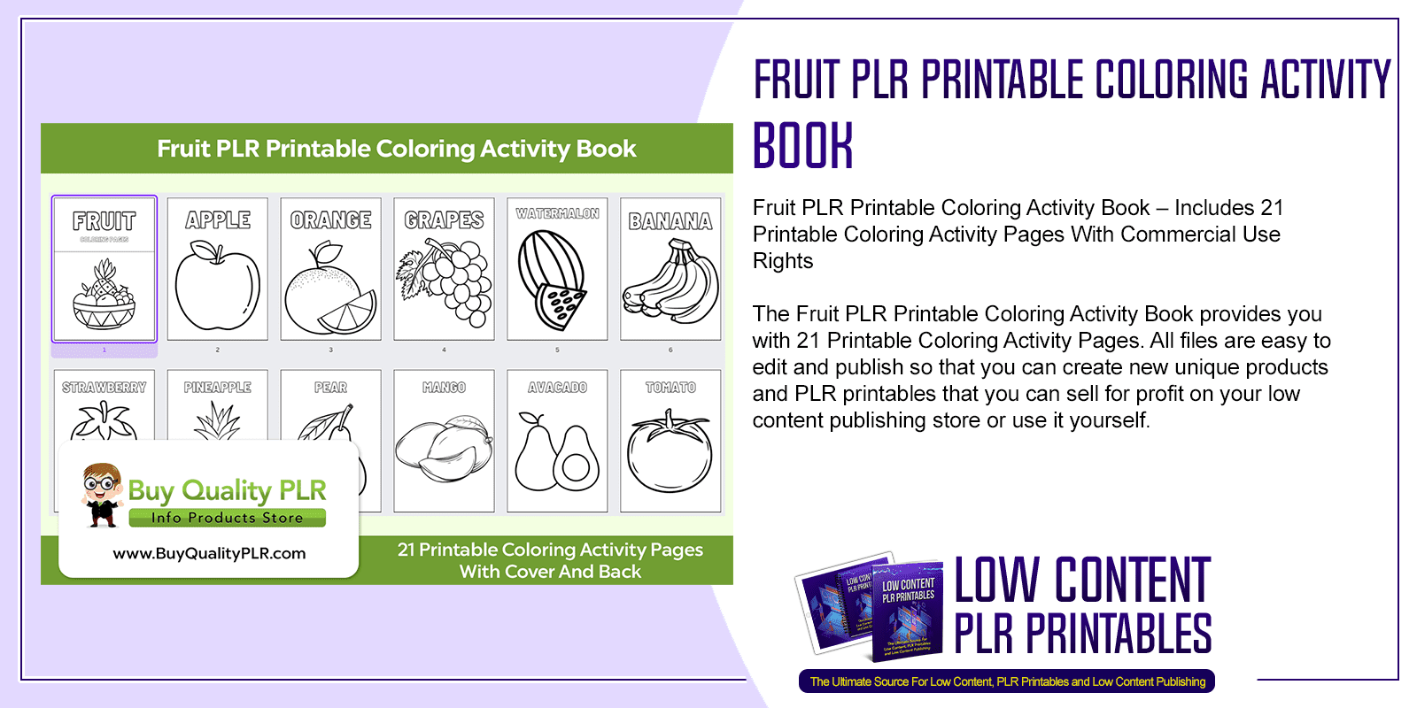 Fruit PLR Printable Coloring Activity Book