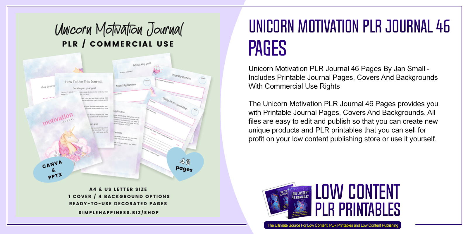 Unicorn Motivation PLR Journal 46 Pages