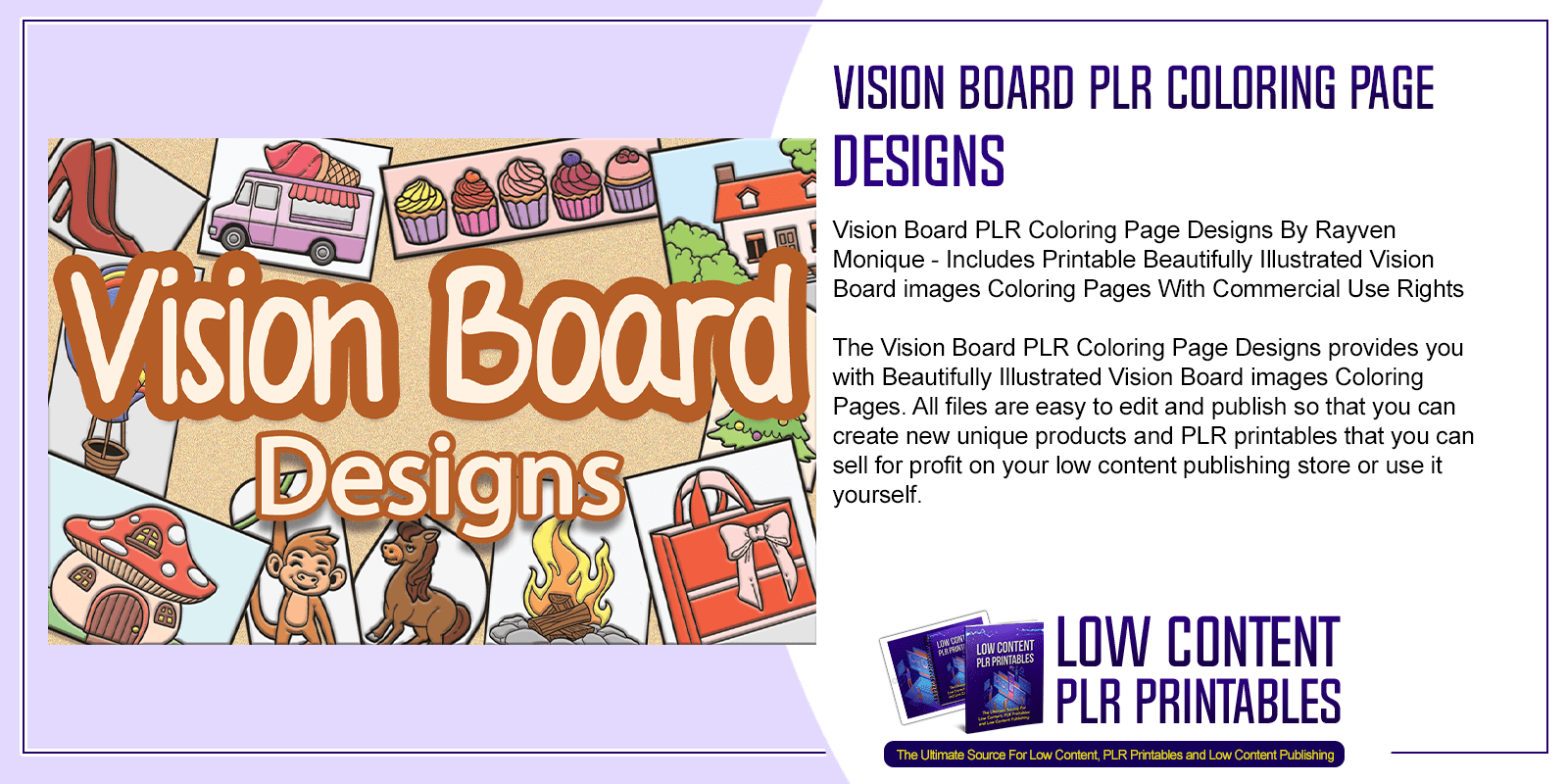 Vision Board PLR Coloring Page Designs