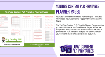 YouTube Content PLR Printable Planner Pages