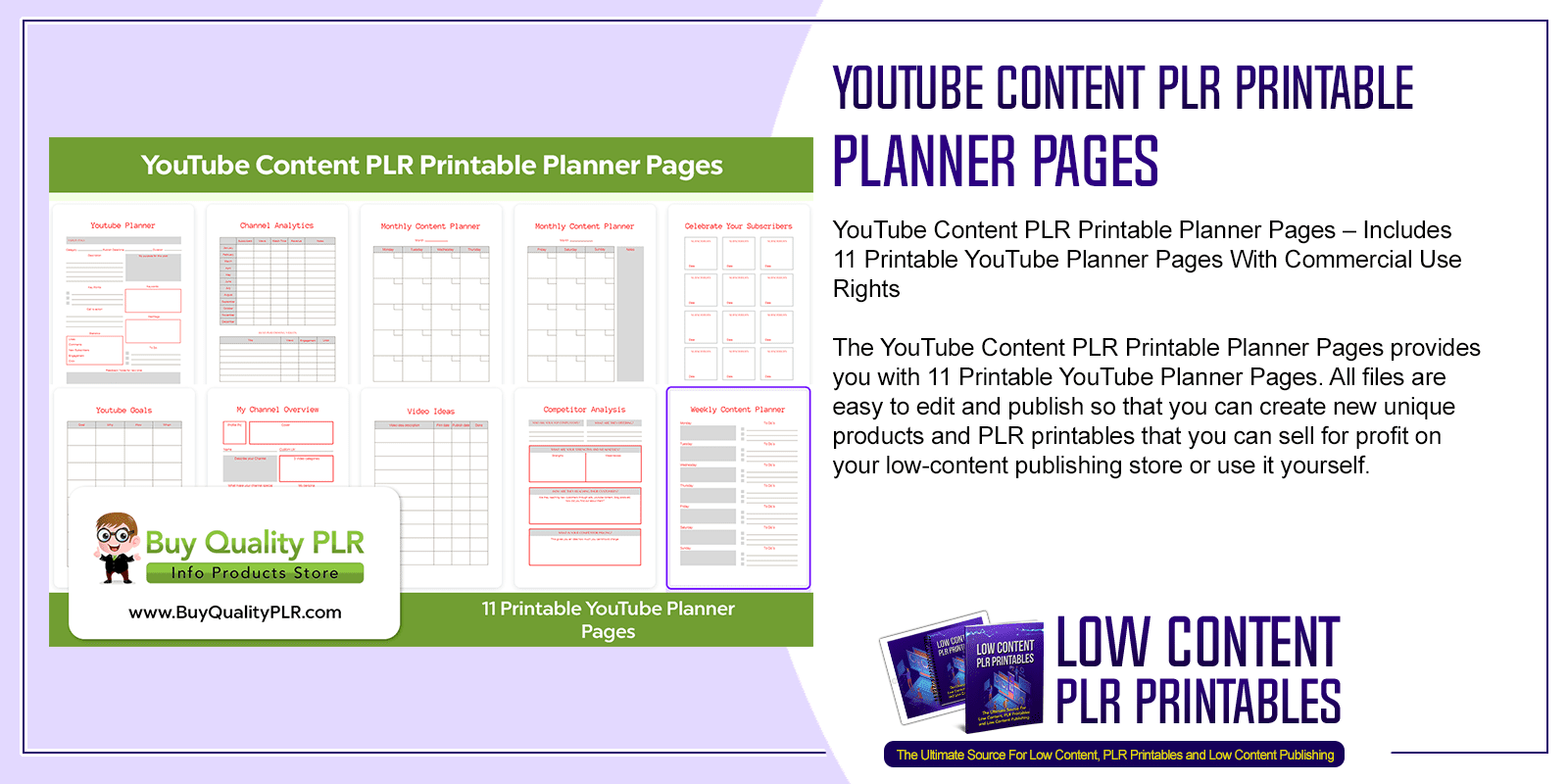YouTube Content PLR Printable Planner Pages