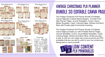 Vintage Christmas PLR Planner Bundle 30 Editable Canva Pages