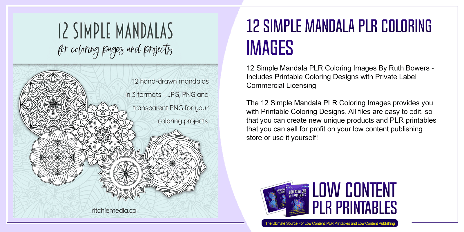 12 Simple Mandala PLR Coloring Images 